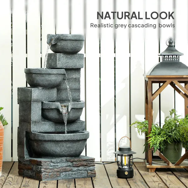 30 Inch 4 Tier Outdoor Resin Water Fountain with LED Lights and Pump, Gray - product image 6