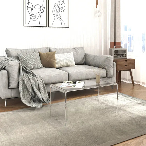 HOMCOM 32 Inch Clear Acrylic Coffee Table, 0.5In Thick C-Shape Waterfall End Coffee Table, Multipurpose Lucite Tea Table for Living Room - product image 2