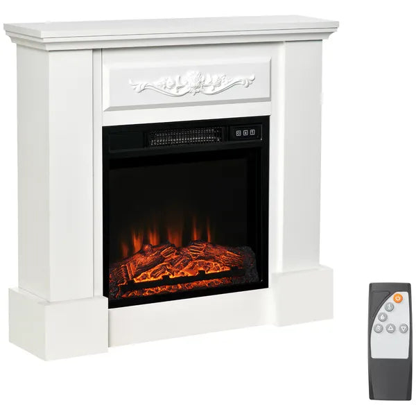 HOMCOM 32 Inch Electric Fireplace with Mantel, Freestanding Heater with LED Log Flame, Overheat Protection and Remote Control, 1400W, White - product image 1