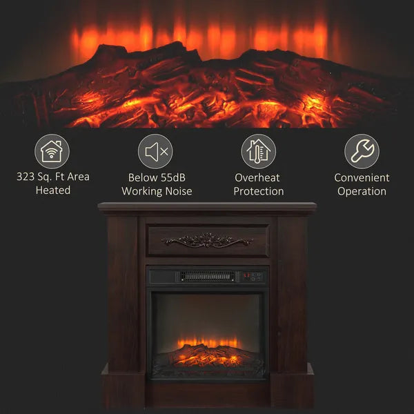 HOMCOM 32 Inch Electric Fireplace with Mantel 1400W Remote Control White - product image 6