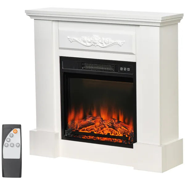 HOMCOM 32 Inch Electric Fireplace with Mantel, Freestanding Heater with LED Log Flame, Overheat Protection and Remote Control, 1400W, White - product image 11