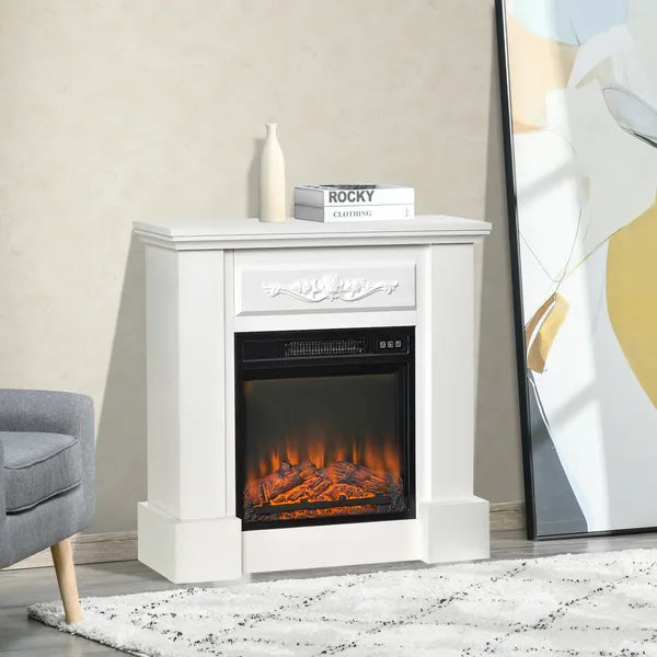 HOMCOM 32 Inch Electric Fireplace with Mantel, Freestanding Heater with LED Log Flame, Overheat Protection and Remote Control, 1400W, White - product image 10