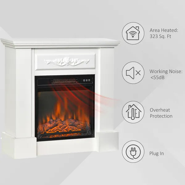 HOMCOM 32 Inch Electric Fireplace with Mantel, Freestanding Heater with LED Log Flame, Overheat Protection and Remote Control, 1400W, White - product image 6