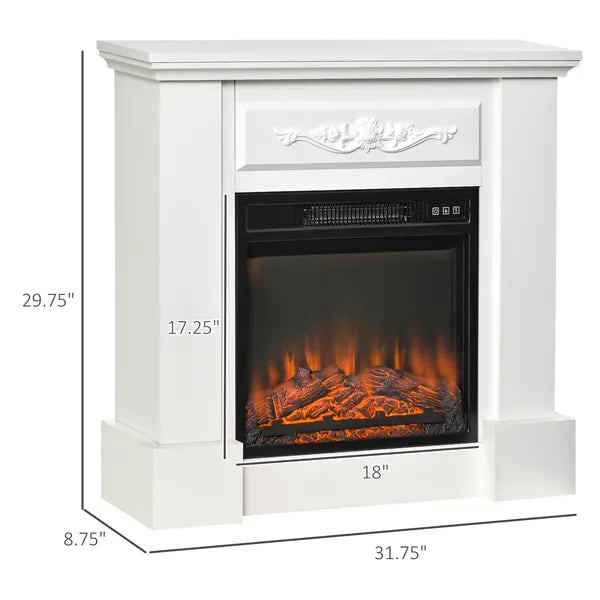 HOMCOM 32 Inch Electric Fireplace with Mantel, Freestanding Heater with LED Log Flame, Overheat Protection and Remote Control, 1400W, White - product image 3