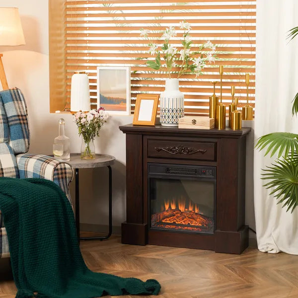 HOMCOM 32 Inch Electric Fireplace with Mantel 1400W Remote Control White - product image 2