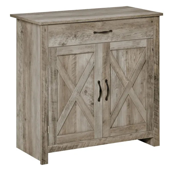 HOMCOM 32" Farmhouse Sideboard Buffet Cabinet, Barn Door Style Coffee Bar for Kitchen, Living Room or Entryway, Gray Wash - product image 1