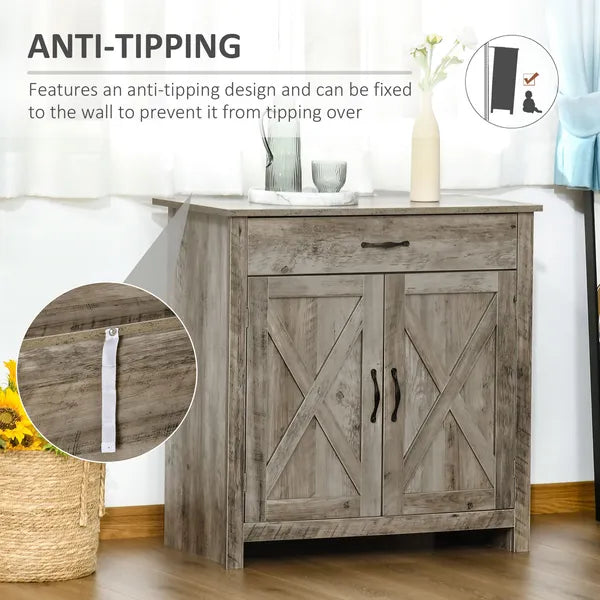 HOMCOM 32" Farmhouse Sideboard Buffet Cabinet, Barn Door Style Coffee Bar for Kitchen, Living Room or Entryway, Gray Wash - product image 6