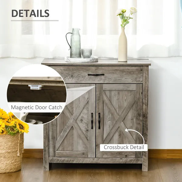 HOMCOM 32" Farmhouse Sideboard Buffet Cabinet, Barn Door Style Coffee Bar for Kitchen, Living Room or Entryway, Gray Wash - product image 7