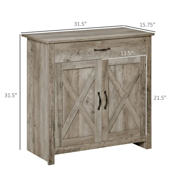 HOMCOM 32" Farmhouse Sideboard Buffet Cabinet, Barn Door Style Coffee Bar for Kitchen, Living Room or Entryway, Gray Wash - product image 3