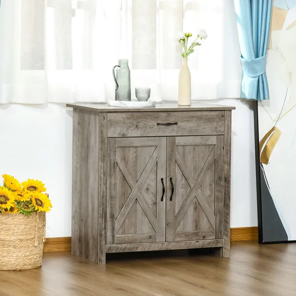 HOMCOM 32" Farmhouse Sideboard Buffet Cabinet, Barn Door Style Coffee Bar for Kitchen, Living Room or Entryway, Gray Wash - product image 10