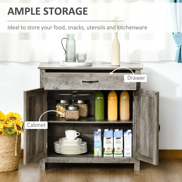 HOMCOM 32" Farmhouse Sideboard Buffet Cabinet, Barn Door Style Coffee Bar for Kitchen, Living Room or Entryway, Gray Wash - product image 4