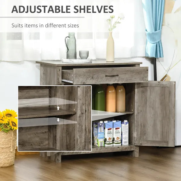 HOMCOM 32" Farmhouse Sideboard Buffet Cabinet, Barn Door Style Coffee Bar for Kitchen, Living Room or Entryway, Gray Wash - product image 5