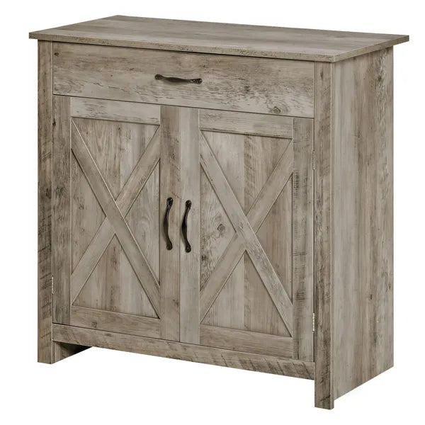 HOMCOM 32" Farmhouse Sideboard Buffet Cabinet, Barn Door Style Coffee Bar for Kitchen, Living Room or Entryway, Gray Wash - product image 11