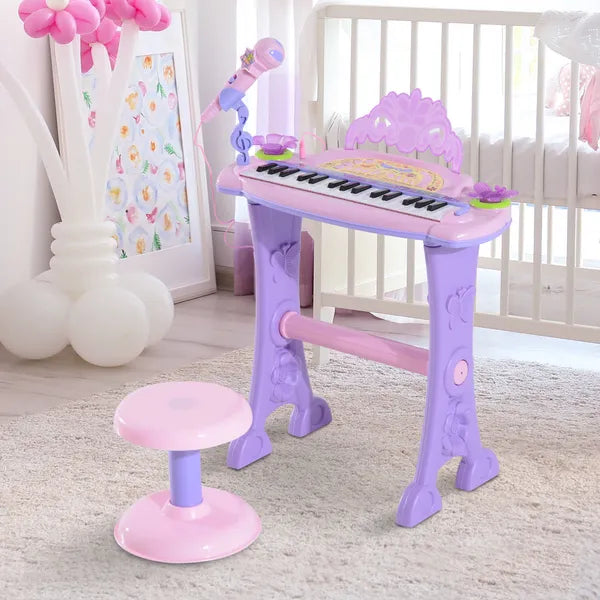 Qaba 32-Key Princess Electronic Toy Piano for Kids, Educational Keyboard Piano with Stool, MP3, Record, Flashing Lights, Microphone for 3-6 Years - product image 10