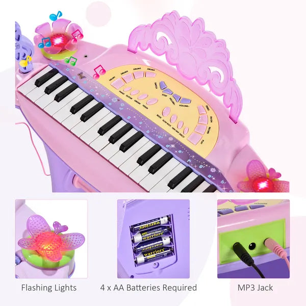 Qaba 32-Key Princess Electronic Toy Piano for Kids, Educational Keyboard Piano with Stool, MP3, Record, Flashing Lights, Microphone for 3-6 Years - product image 5
