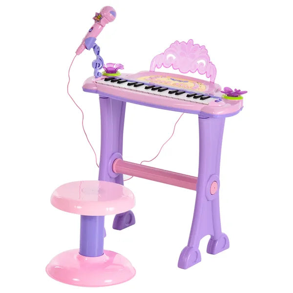Qaba 32-Key Princess Electronic Toy Piano for Kids, Educational Keyboard Piano with Stool, MP3, Record, Flashing Lights, Microphone for 3-6 Years - product image 1