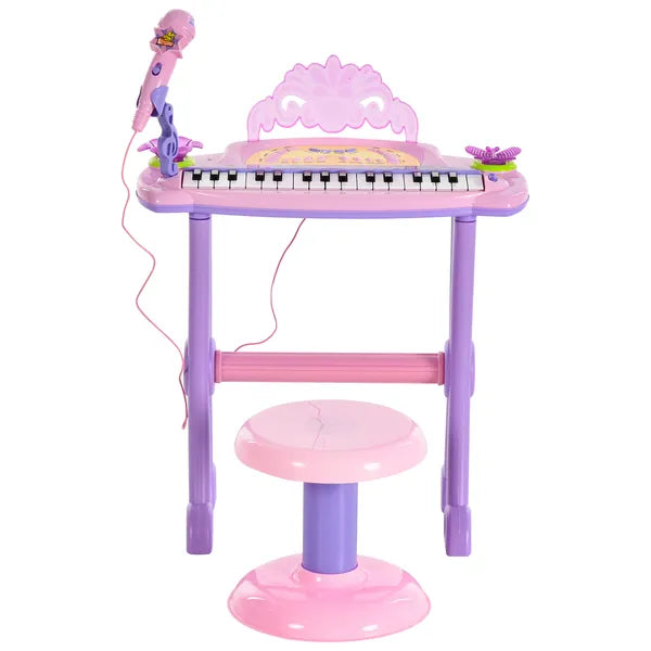 Qaba 32-Key Princess Electronic Toy Piano for Kids, Educational Keyboard Piano with Stool, MP3, Record, Flashing Lights, Microphone for 3-6 Years - product image 11