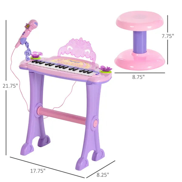Qaba 32-Key Princess Electronic Toy Piano for Kids, Educational Keyboard Piano with Stool, MP3, Record, Flashing Lights, Microphone for 3-6 Years - product image 3