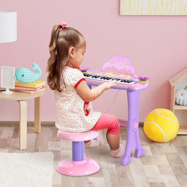 Qaba 32-Key Princess Electronic Toy Piano for Kids, Educational Keyboard Piano with Stool, MP3, Record, Flashing Lights, Microphone for 3-6 Years - product image 2