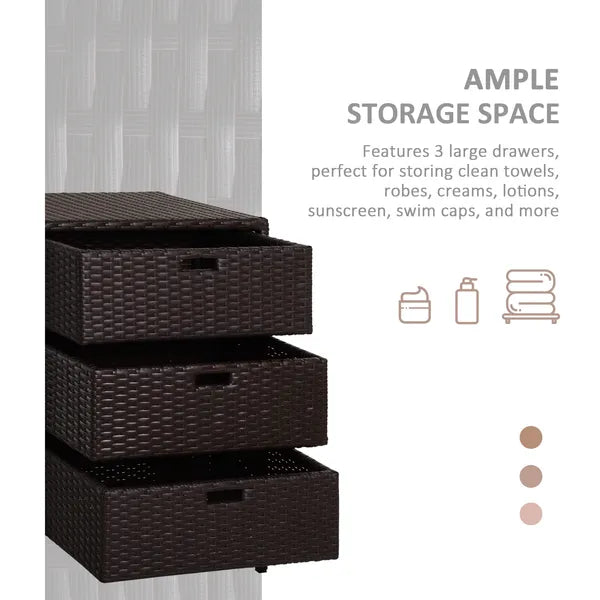 Outsunny 32" Poolside Rattan Wicker Patio Organizer Storage Cabinet with 3 Large Drawers and Weather-Fighting Materials - product image 4