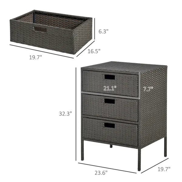 Outsunny 32" Poolside Rattan Wicker Patio Organizer Storage Cabinet with 3 Large Drawers and Weather-Fighting Materials - product image 3