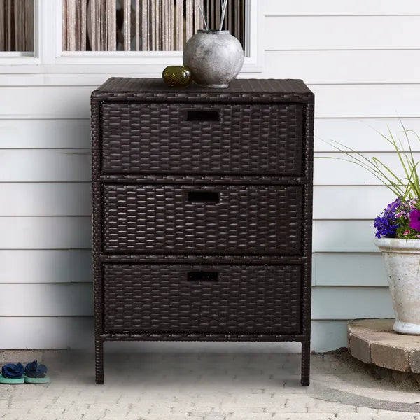 Outsunny 32" Poolside Rattan Wicker Patio Organizer Storage Cabinet with 3 Large Drawers and Weather-Fighting Materials - product image 2