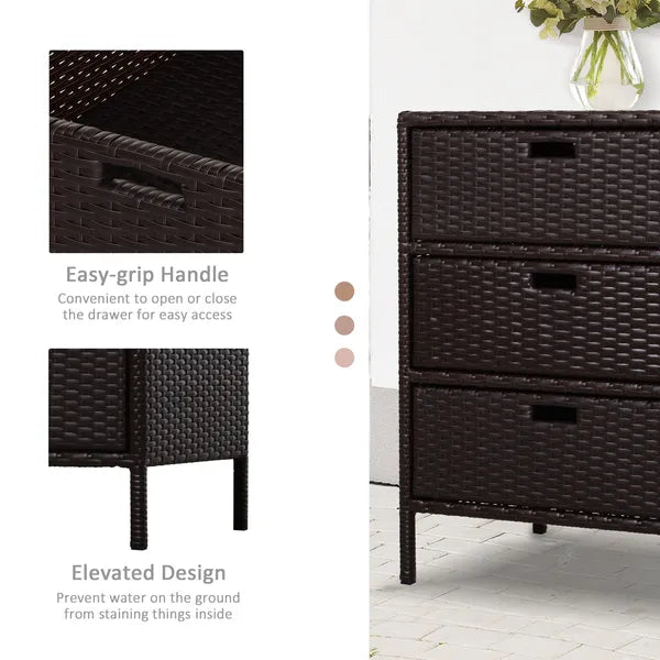 Outsunny 32" Poolside Rattan Wicker Patio Organizer Storage Cabinet with 3 Large Drawers and Weather-Fighting Materials - product image 5