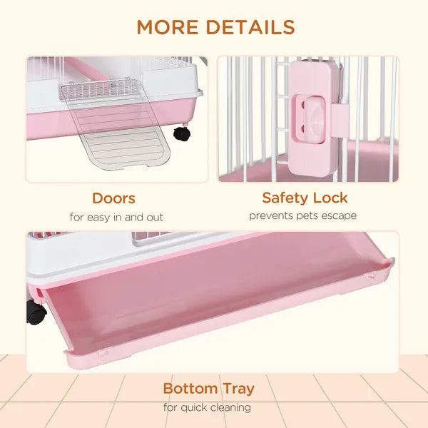 32 Inch 6 Level Small Animal Cage with Wheels and Slide Out Tray, Pink - product image 7