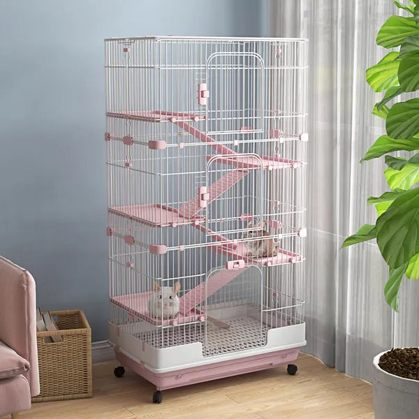 32 Inch 6 Level Small Animal Cage with Wheels and Slide Out Tray, Pink - product image 8