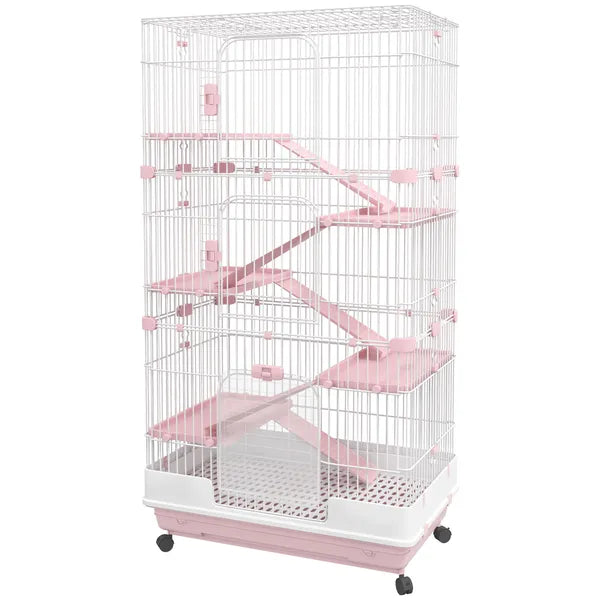32 Inch 6 Level Small Animal Cage with Wheels and Slide Out Tray, Pink - product image 11