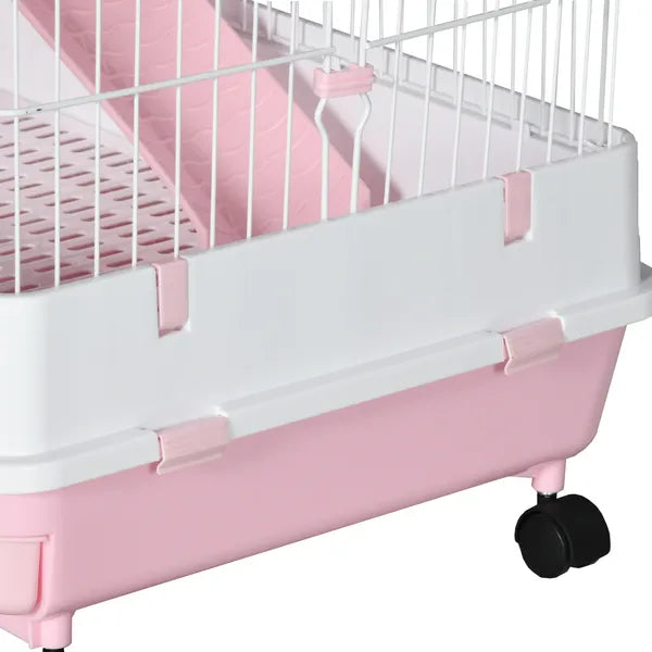 32 Inch 6 Level Small Animal Cage with Wheels and Slide Out Tray, Pink - product image 9