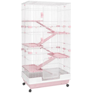 32 Inch 6 Level Small Animal Cage with Wheels and Slide Out Tray, Pink - product image 1