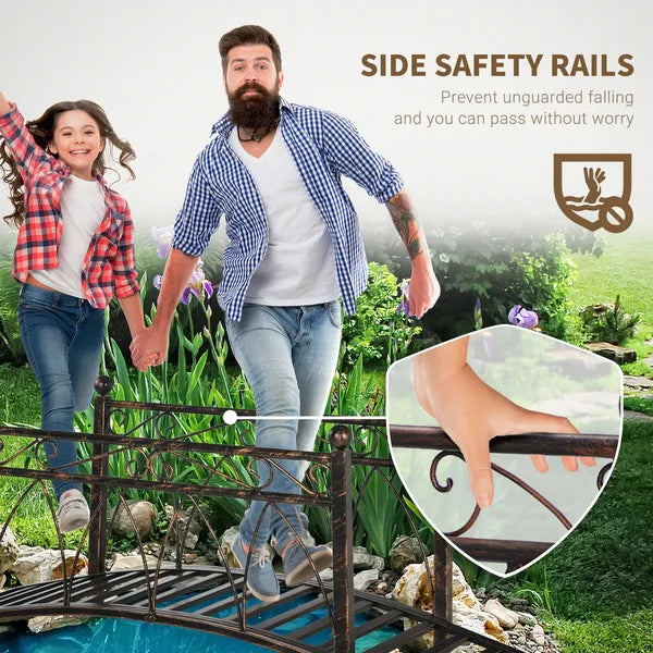 Outsunny 3.3 ft Metal Arch Zen Garden Bridge with Safety Siderails, Decorative Footbridge, Delicate Scrollwork and Corner Spheres for Stream - product image 4