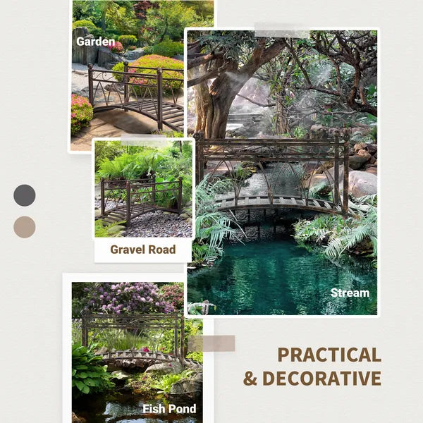 Outsunny 3.3 ft Metal Arch Zen Garden Bridge with Safety Siderails, Decorative Footbridge, Delicate Scrollwork and Corner Spheres for Stream - product image 6