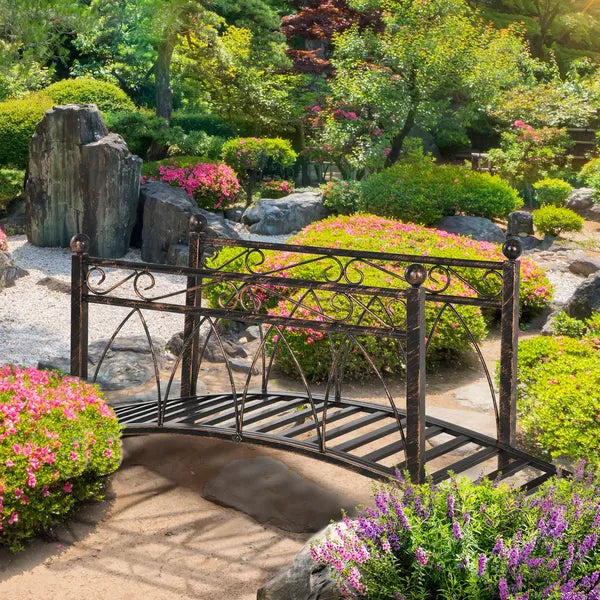 Outsunny 3.3 ft Metal Arch Zen Garden Bridge with Safety Siderails, Decorative Footbridge, Delicate Scrollwork and Corner Spheres for Stream - product image 10