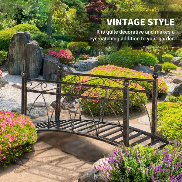 Outsunny 3.3 ft Metal Arch Zen Garden Bridge with Safety Siderails, Decorative Footbridge, Delicate Scrollwork and Corner Spheres for Stream - product image 5