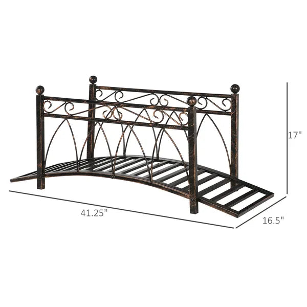 Outsunny 3.3 ft Metal Arch Zen Garden Bridge with Safety Siderails, Decorative Footbridge, Delicate Scrollwork and Corner Spheres for Stream - product image 3