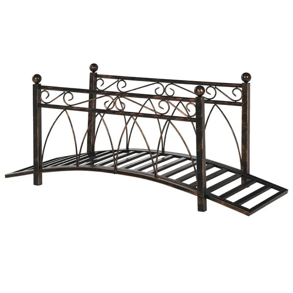 Outsunny 3.3 ft Metal Arch Zen Garden Bridge with Safety Siderails, Decorative Footbridge, Delicate Scrollwork and Corner Spheres for Stream - product image 1