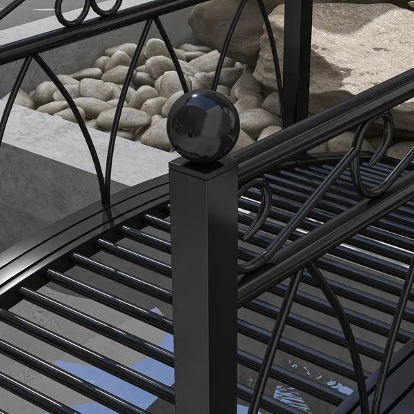 3.3' Metal Garden Bridge with Safety Siderails Weather-Resistant Black Vintage Style Zen Bridge - product image 8