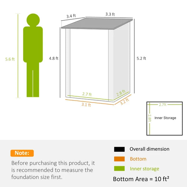 3.3 x 3.4 ft Metal Lean To Garden Storage Shed with Lockable Door, Dark Gray - product image 3