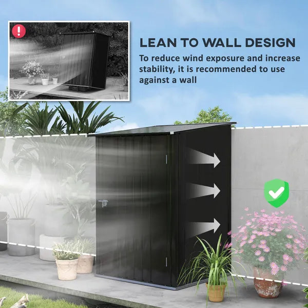 3.3 x 3.4 ft Metal Lean To Garden Storage Shed with Lockable Door, Dark Gray - product image 5
