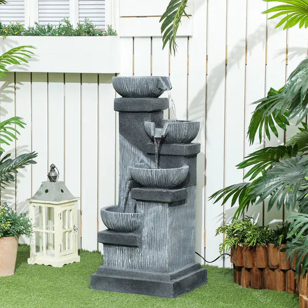 Outsunny 33.5 Inch Water Fountain, 4-Tier Resin Cascading Bowls Outdoor Waterfall Fountain with LED Lights, Pump - product image 2