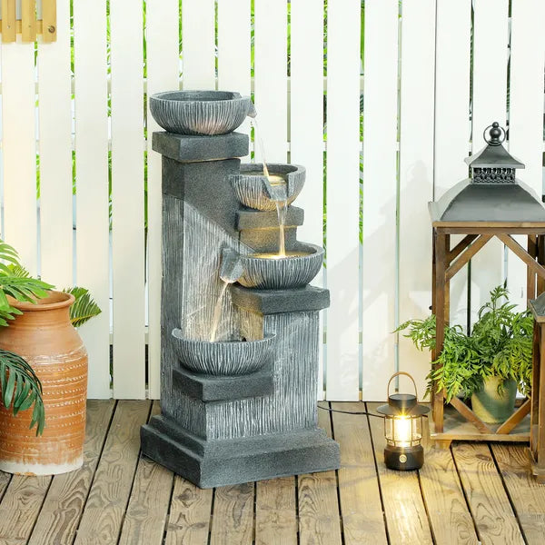 Outsunny 33.5 Inch Water Fountain, 4-Tier Resin Cascading Bowls Outdoor Waterfall Fountain with LED Lights, Pump - product image 10