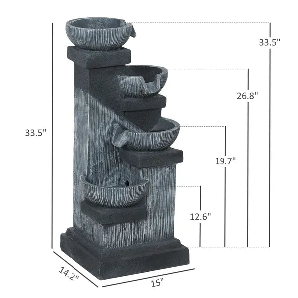 Outsunny 33.5 Inch Water Fountain, 4-Tier Resin Cascading Bowls Outdoor Waterfall Fountain with LED Lights, Pump - product image 3
