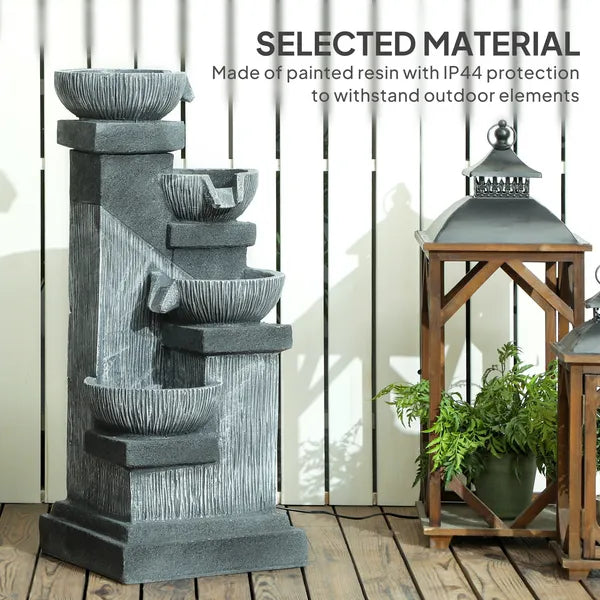 Outsunny 33.5 Inch Water Fountain, 4-Tier Resin Cascading Bowls Outdoor Waterfall Fountain with LED Lights, Pump - product image 7