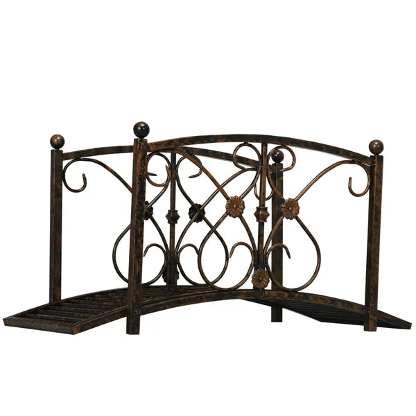 Outsunny 3.3 Ft Metal Zen Garden Bridge, Decorative Arch, Safety Siderails, Floral Scrollwork, Brown - product image 8