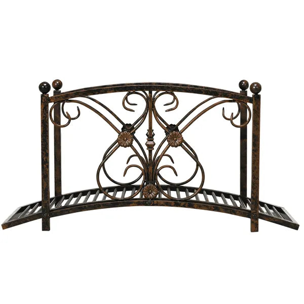 Outsunny 3.3 Ft Metal Zen Garden Bridge, Decorative Arch, Safety Siderails, Floral Scrollwork, Brown - product image 7