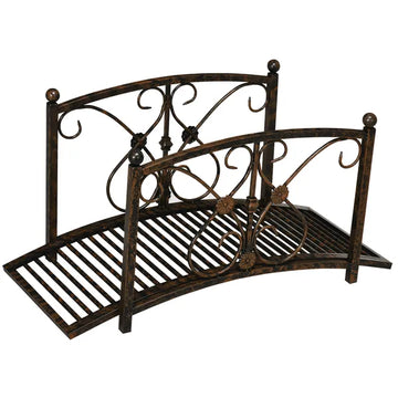 Outsunny 3.3 Ft Metal Zen Garden Bridge, Decorative Arch, Safety Siderails, Floral Scrollwork, Brown - product image 1