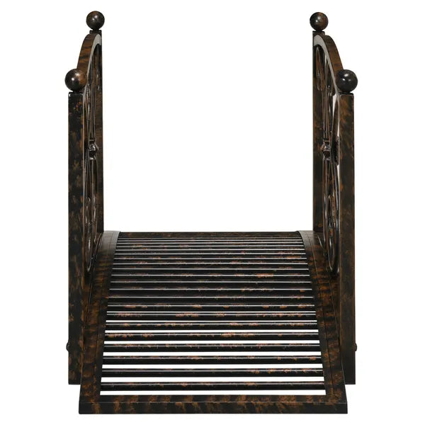 Outsunny 3.3 Ft Metal Zen Garden Bridge, Decorative Arch, Safety Siderails, Floral Scrollwork, Brown - product image 9