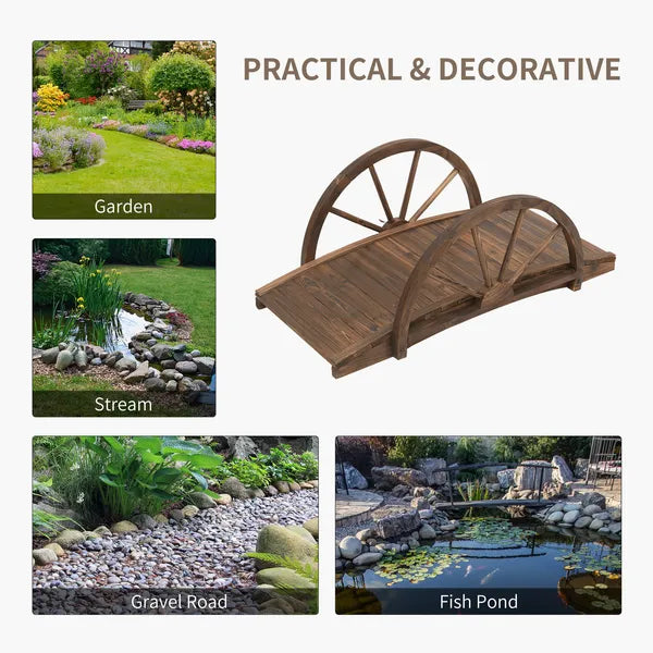 Outsunny 3.3 Ft Wooden Garden Bridge Arc Footbridge with Half-Wheel Style Railings and Solid Fir Construction, Stained Wood - product image 6